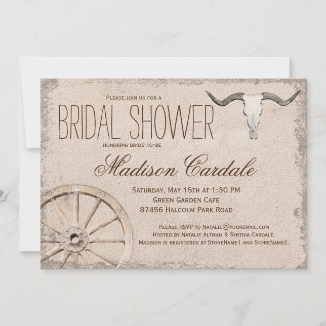Invitación Rústica rueda de carrete Longhorn Bridal Shower (Anverso)