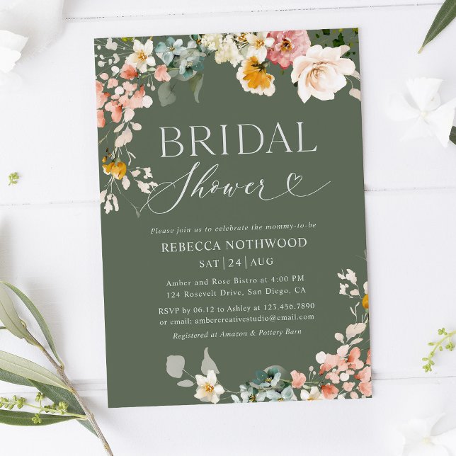 Invitación Rústica Sage Green Floral Bridal Shower (Subido por el creador)
