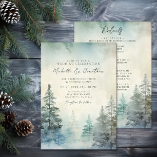 Invitación Rústica Selva De Pino De Invierno Todo En Un Boda
