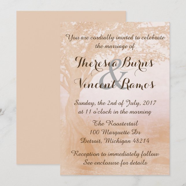 Invitación rústica simple de la boda con el árbol (Anverso / Reverso)