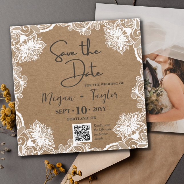 Invitación Rústica simple QR Guardar la foto Boda (Subido por el creador)