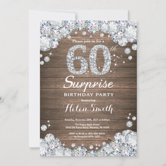 Invitación Rústica sorpresa 60 aniversario de Silver Diamante (Anverso)