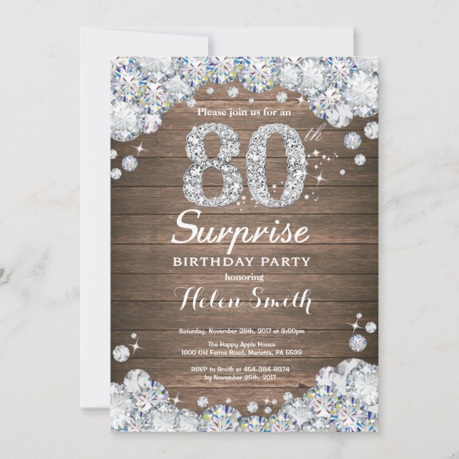 Invitación Rústica sorpresa 80 aniversario de Silver Diamante (Anverso)