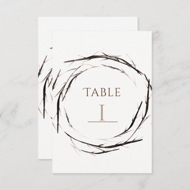 Invitación Rústica Sticks Twigs Ramas Wreath Table Number (Anverso / Reverso)