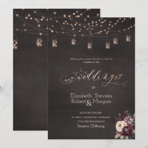 Invitación Rústica String ilumina a Boda de Rosas Mason Jar