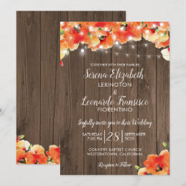 Invitación Rústica String ilumina a Boda de verano de amapola