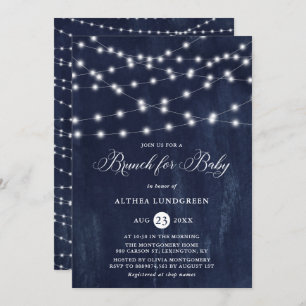 Invitación Rústica String ilumina Blue Baby Shower Brunch
