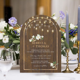 Invitación Rústica String ilumina el Arco de Oro Magnolia Bod