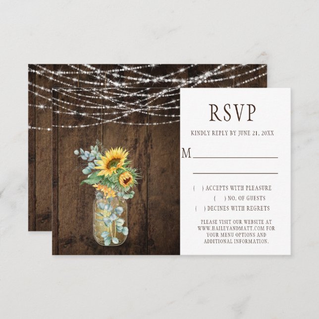 Invitación Rústica String ilumina los girasoles Mason Jars RS (Anverso / Reverso)