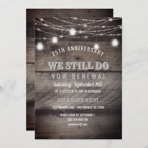 Invitación Rústica String ilumina Mason Jar Wood Vow Renewal