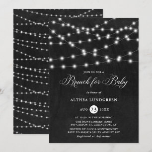 Invitación Rústica String Lights Chalkboard Baby Shower Brunc