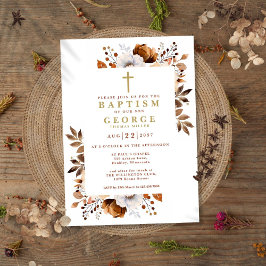 Invitación Rústica Terracota Boho Floral Bautismo Moderno