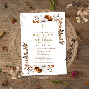 Invitación Rústica Terracota Boho Floral Bautismo Moderno