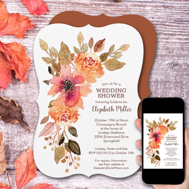 Invitación Rústica Terracota Caída Floral Ducha De Novias (Rustic Terracotta Fall Floral Bridal Shower Invitations)