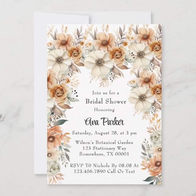 Invitación Rústica Terracota Cream Floral Bridal Shower (Anverso)