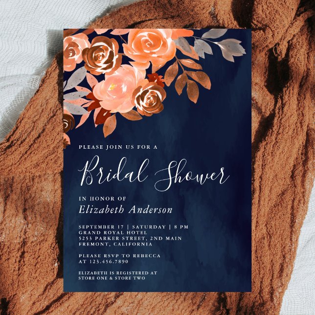 Invitación Rústica Terracota Floral Marina Azul Ducha de novi (Subido por el creador)