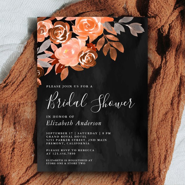 Invitación Rústica Terracota Floral Oscuro Gris Bridal Ducha (Subido por el creador)