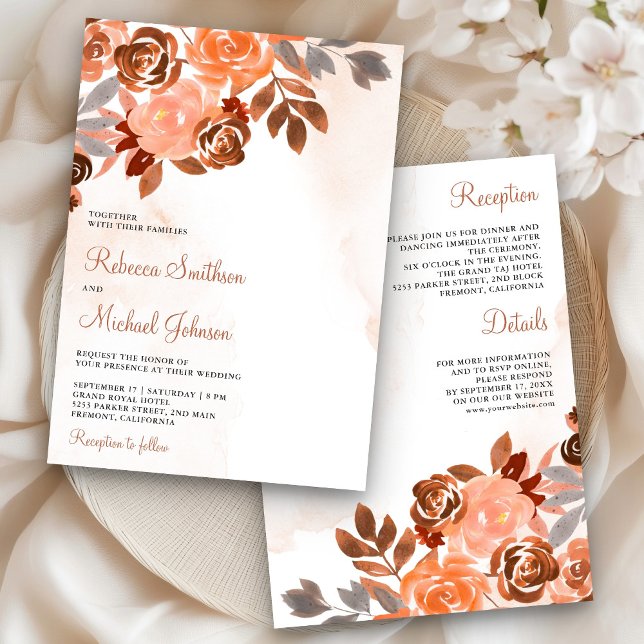 Invitación Rústica terracota floral todo en un Boda (Subido por el creador)