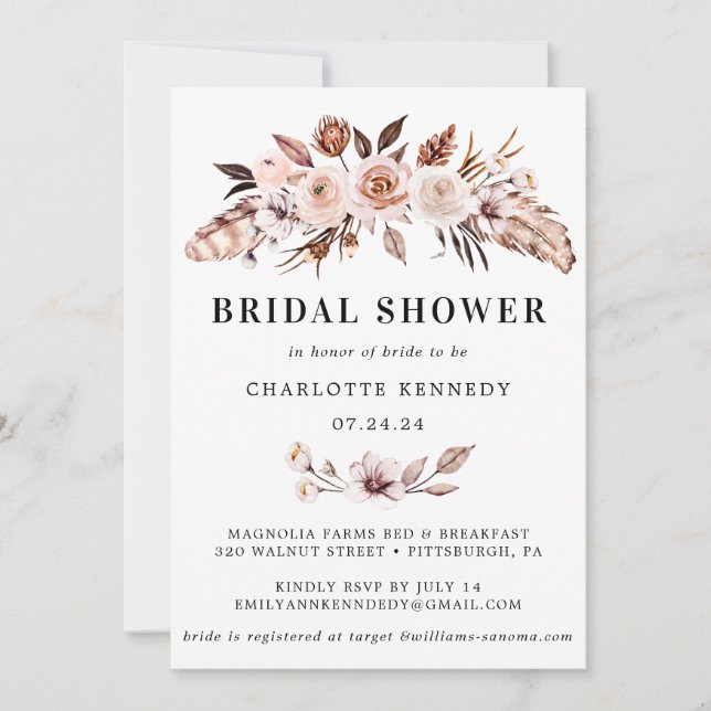 Invitación Rústica terracota Rubor Boho Bridal Shower (Anverso)