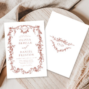 Invitación Rústica Terracota Victoriana Boho Monograma Boda