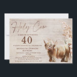 Invitación Rústica vaca sagrada vaca en Highland 40 cumpleaño<br><div class="desc">Rústica invitación a las vacas sagradas de Highland Cow Holy Cow 40th Birthday Invitation Dulce rústica bohemia de vacas de 40º cumpleaños con una vaca, algunos arreglos florales de boho en una imagen de fondo de madera de color de agua y un falso encabezado de caligrafía de cobre. Ideal para...</div>