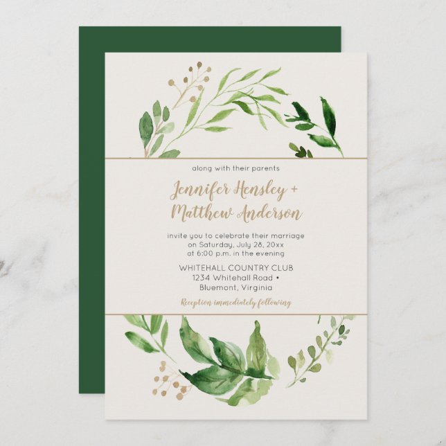 Invitación Rústica vegetación botánica Wreath Ivory Boda (Anverso / Reverso)