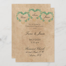 Invitación Rústica vegetación Corazón antiguo Hermoso Boda