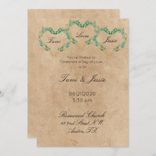 Invitación Rústica vegetación Corazón antiguo Hermoso Boda