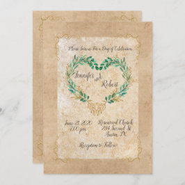 Invitación Rústica vegetación Corazón antiguo Hermoso Boda