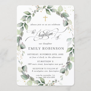 Invitación Rústica vegetación Leafy Foliage Wreath Gold Bapti