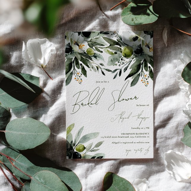Invitación Rústica vegetación Olive Watercolor Bridal Shower (Rustic Greenery Olive Watercolor Bridal Shower Invitation)
