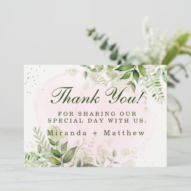 Invitación Rústica vegetación Rubor Boda Rosa Gracias Cartas (Anverso de pie)