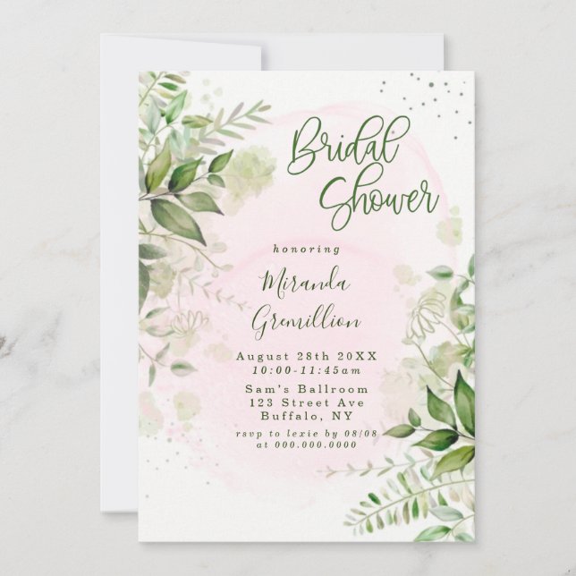 Invitación Rústica vegetación Rubor Pink Airy Bridal Shower (Anverso)