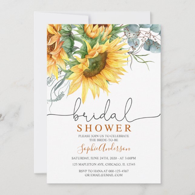 Invitación Rústica vegetación Sunflower Bridal Shower (Anverso)