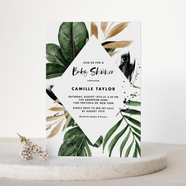 Invitación Rústica vegetación tropical Baby Shower marco vera (Subido por el creador)