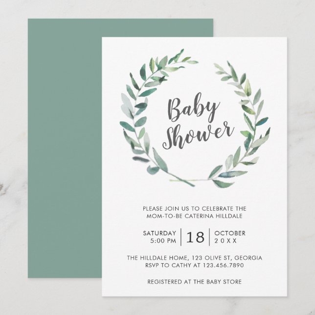 Invitación Rústica vegetación Wreath Sexo Neutral Baby Shower (Anverso / Reverso)