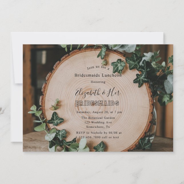 Invitación Rústica vegetación y porción de madera Bridesmaids (Anverso)