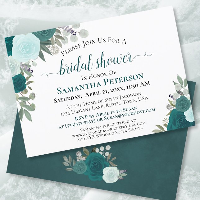 Invitación Rústica Verde azulada acuarela Moda floral ducha d (Subido por el creador)