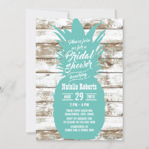 Invitación Rústica Verde azulada piña Tropical Beach Bridal S