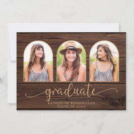 Invitación Rústica Wood Boho Arch Gold 3 Graduación de foto