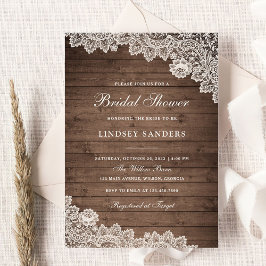 Invitación Rústica Wood Floral Lace Bridal Shower