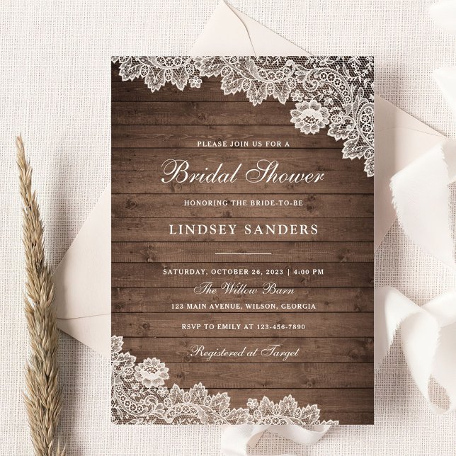 Invitación Rústica Wood Floral Lace Bridal Shower (Subido por el creador)