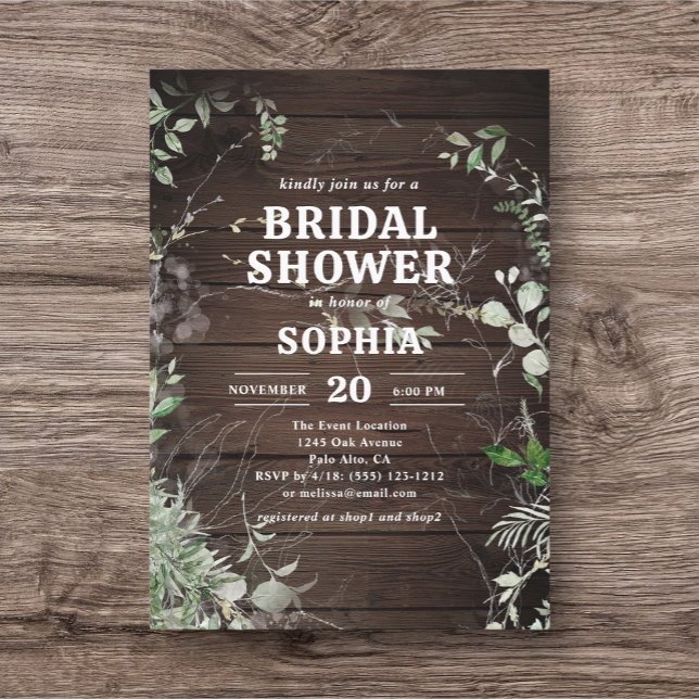 Invitación Rústica Wood Greenery Bridal Shower (Subido por el creador)