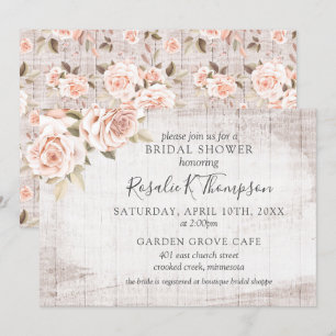 Invitación Rústica Wood & Romantic Rosas Cottage Bridal Showe