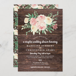 Invitación Rústica Wood Rubor Floral matrimonio con duchas