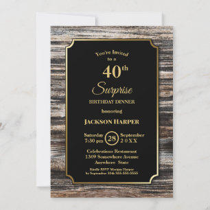Invitación Rústica Wood Sorpresa 40 cumpleaños cena