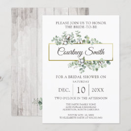 Invitación Rústica Wood Southern Cotton Boll Bridal Shower