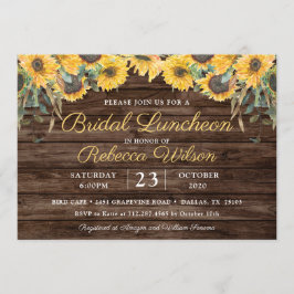 Invitación Rústica Wood Sunflower Country Barn Bridal Luncheo