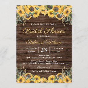 Invitación Rústica Wood Sunflower Country Barn Bridal Shower