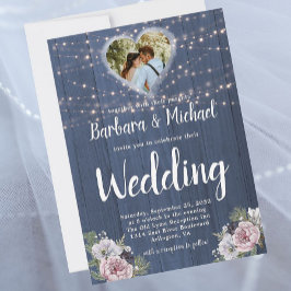 Invitación Rústica Wood Twinkle Luces Foto Boda Floral